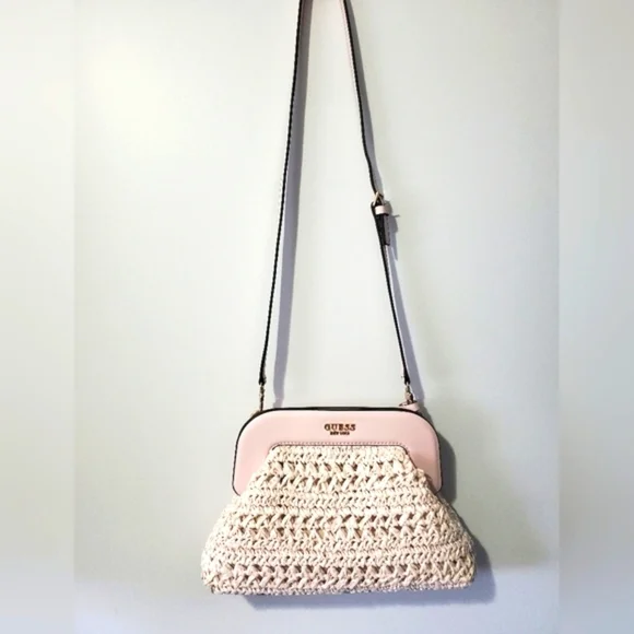 GUESS new!Liguria braided frame clutch/crossbody bag in pale pink with dust bag. - Picture 2 of 10
